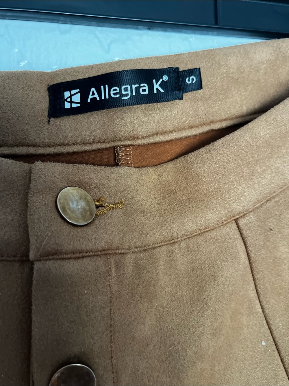 Allegra K Rust Brown Faux Suede Button-Front Skater Skirt - Picture 3 of 5